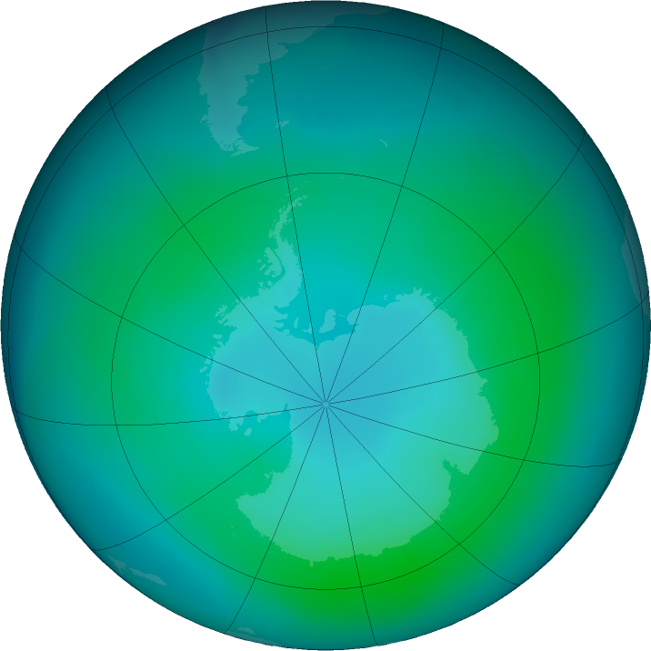 Antarctic ozone map for January 2023
